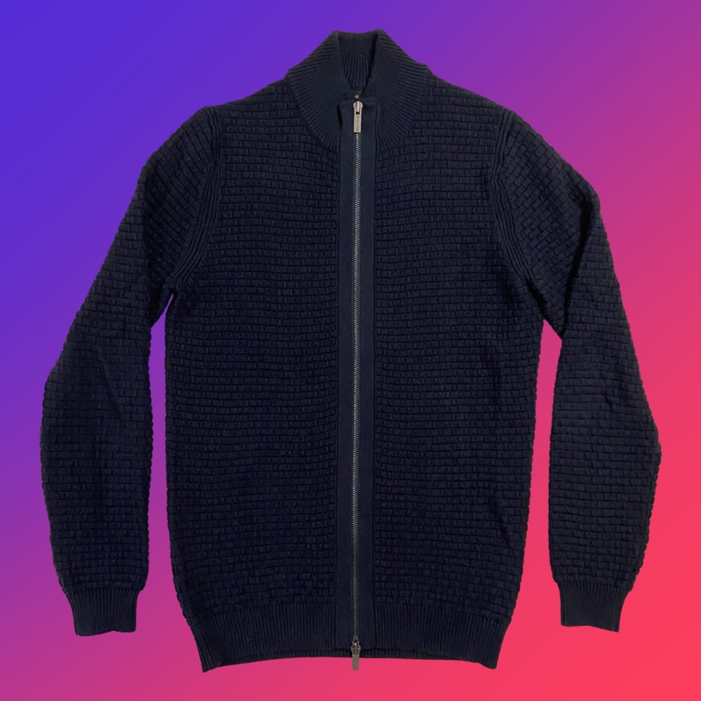 MASSIMO DUTTI Men’s Navy Brick Zip Wool Sweater